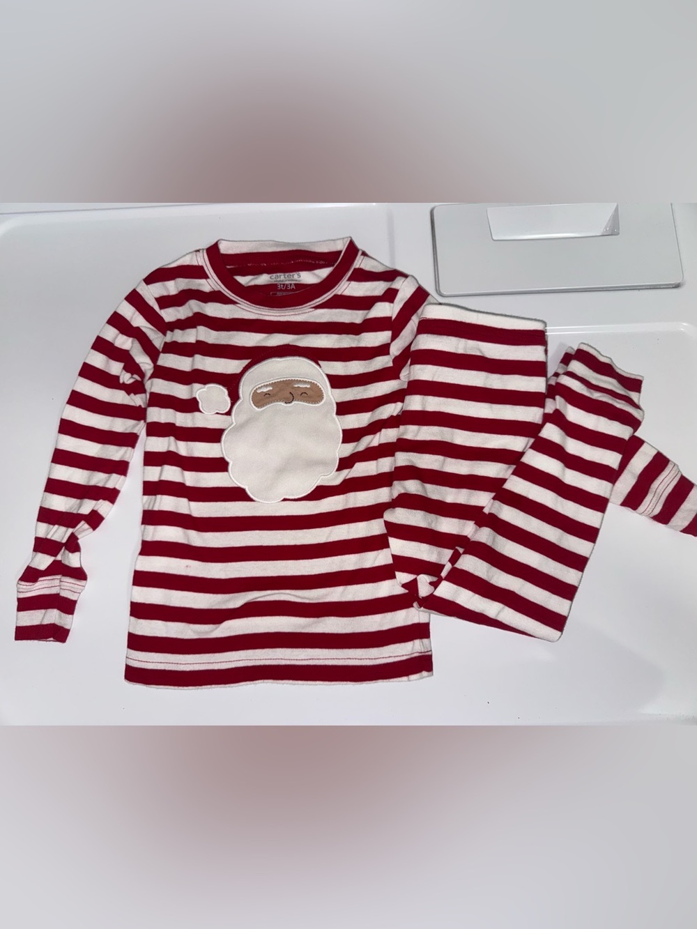 Carter's Red and White Striped Santa Applique Pajama Top